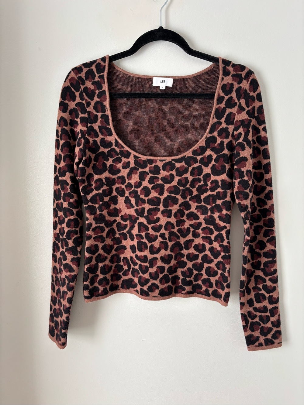 LPA revolve Leopard Scoop Neck Long Sleeve Top medium